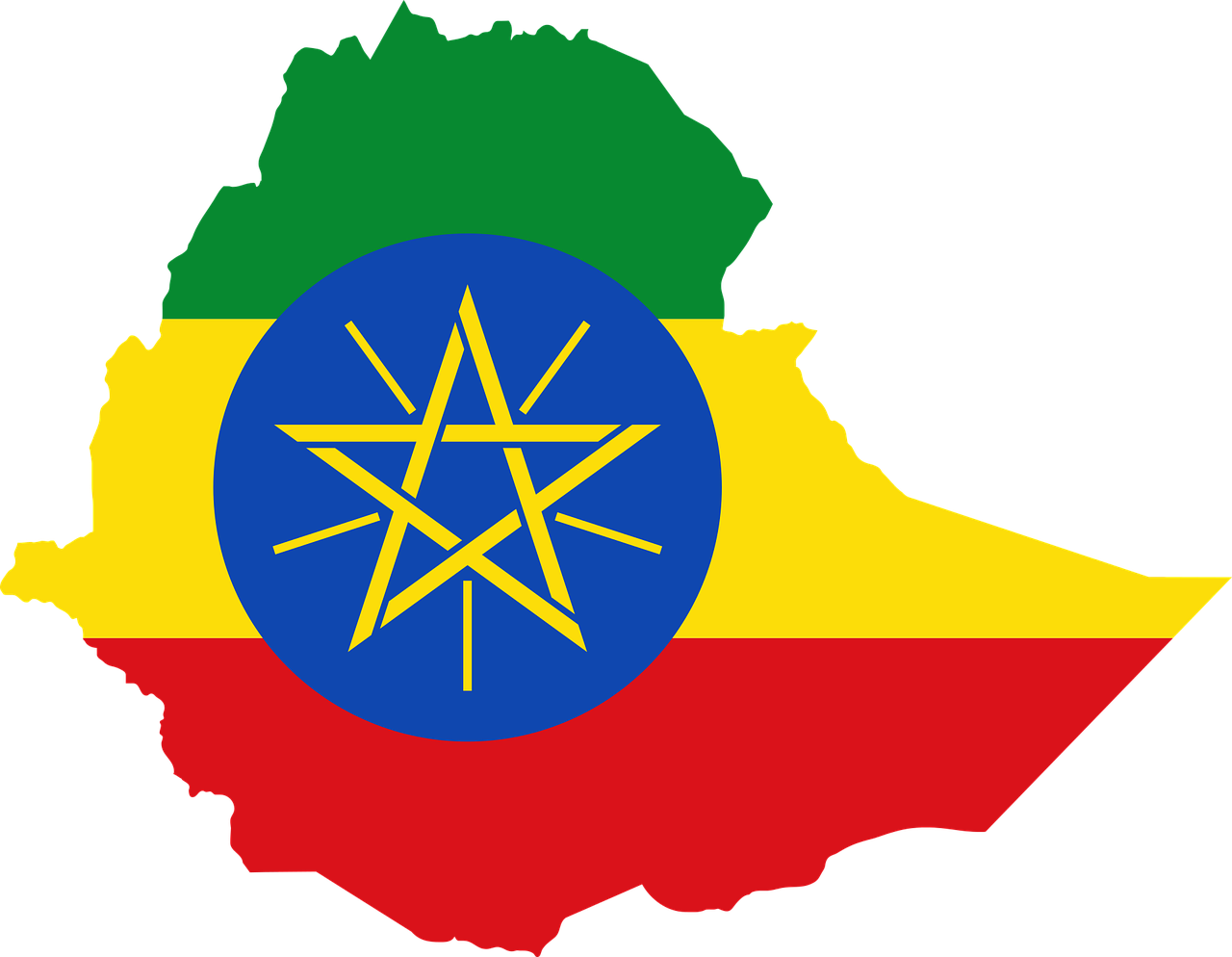 싱글오리진 에티오피아 커피 생산국의 국기와 국토 모양