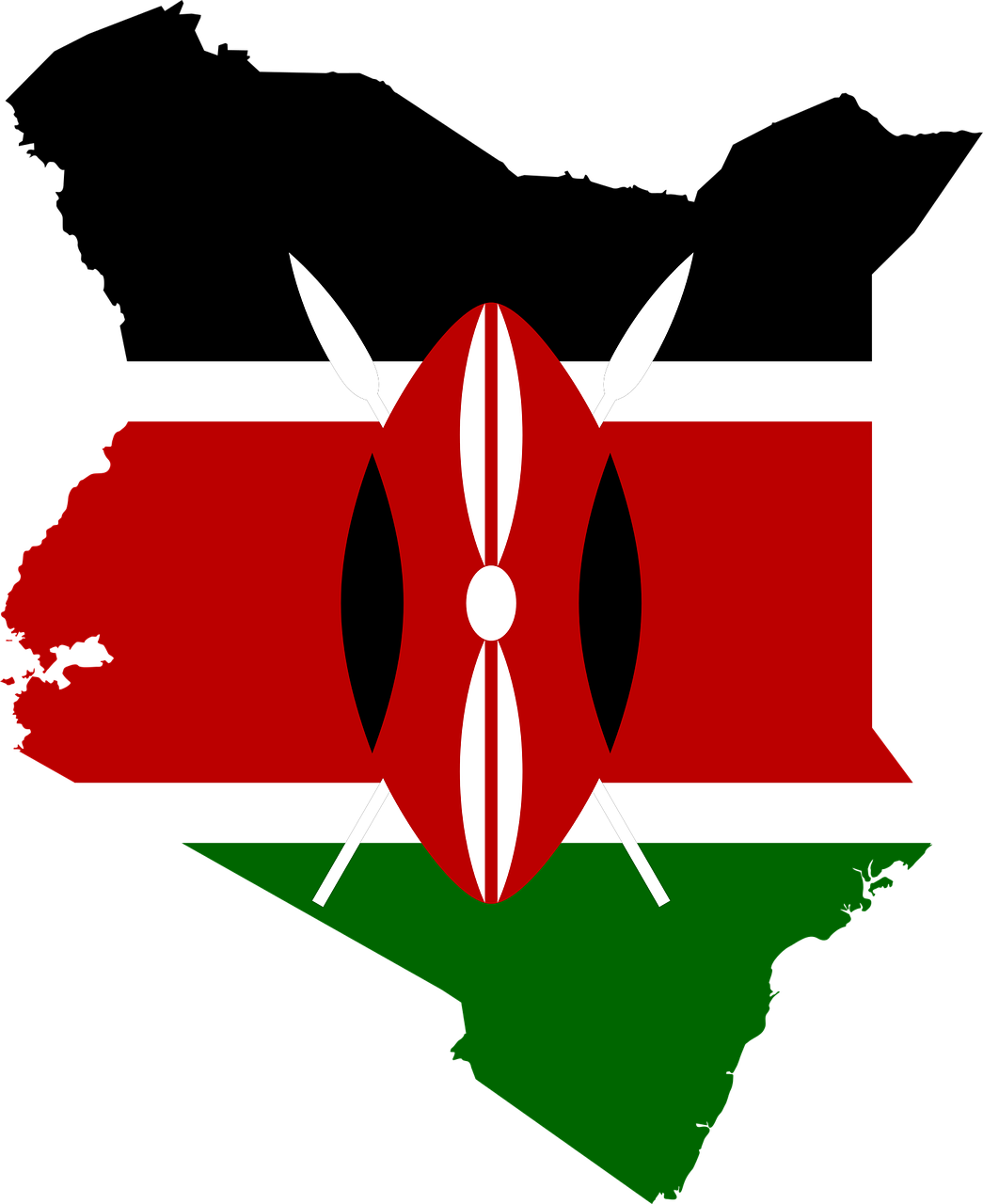 싱글오리진 케냐 커피 생산국의 국기와 국토 모양