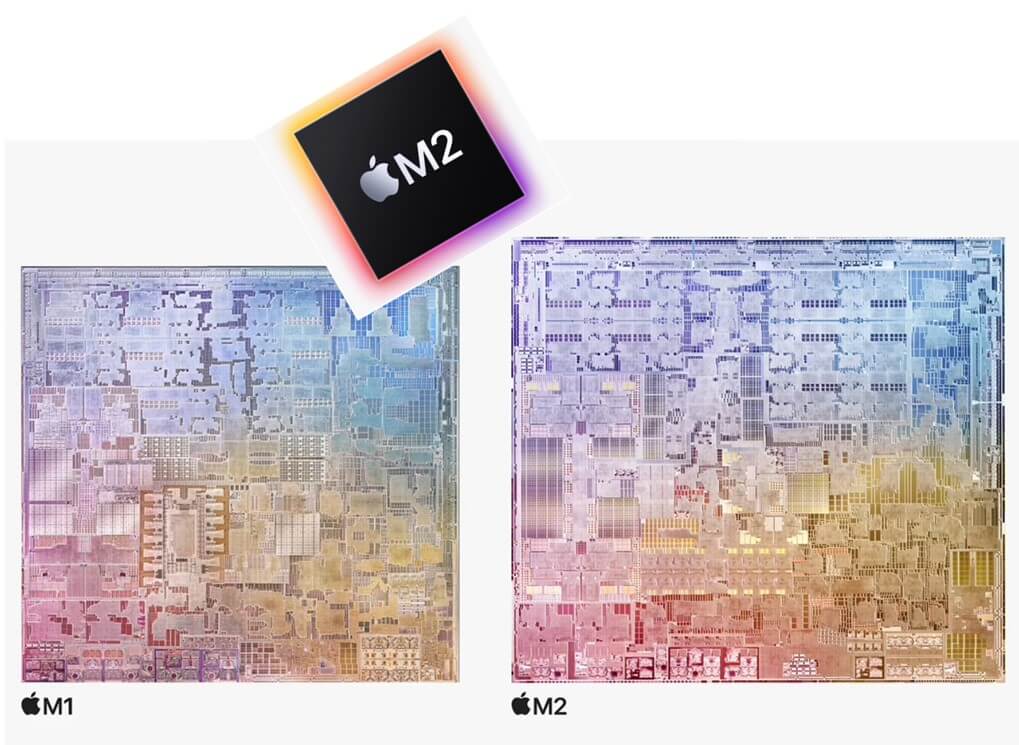 애플 M2 칩, M1 칩과 크기 비교